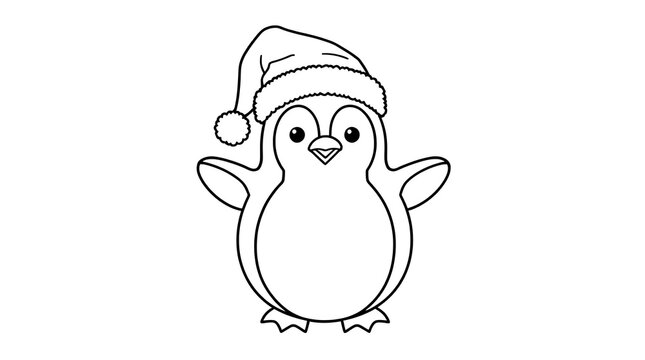 Cute cartoon penguin wearing a Santa hat, ready for holiday cheer