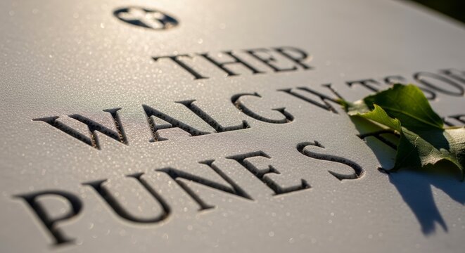 Close-up of engraved stone plaque.