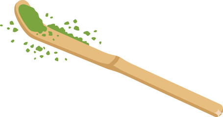 Obraz premium Traditional bamboo matcha scoop, or chashaku, with green matcha powder, isolated on a white background