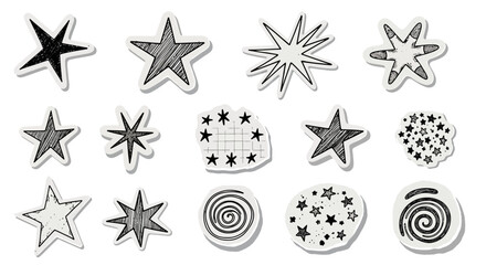 Obraz premium A collection of various star shapes and designs are displayed on a white background.