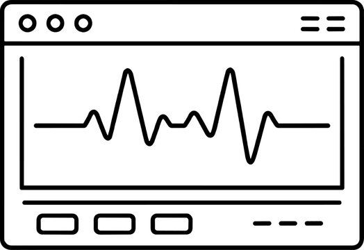 Digital Waveform Graph Monitor Minimalist Icon. Simple line art illustration for data visualization, heart rate tracking, sound analysis, and technology interfaces.