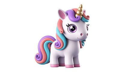 A magical unicorn with a rainbow mane and horn standing gracefully. Vector © AZIFA