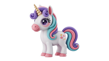 A colorful unicorn toy with a rainbow mane and tail standing on four legs Vector © AZIFA