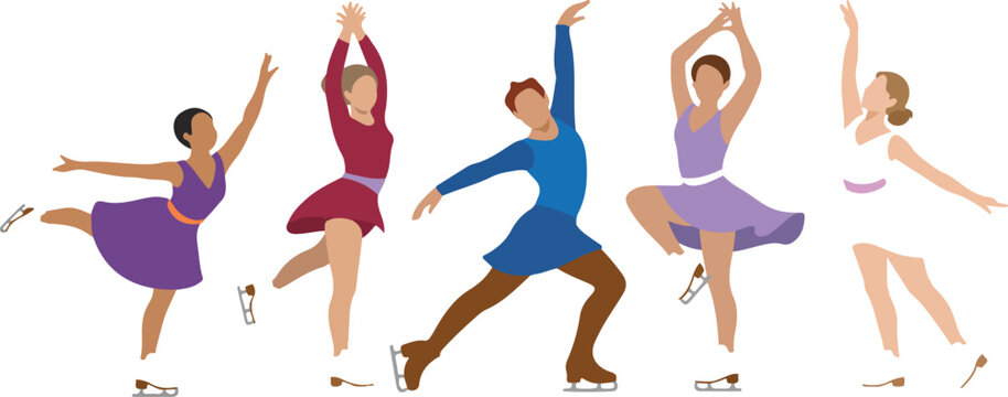 Modern vector of dancing figures in various poses with dresses and movement expressive choreography illustration set