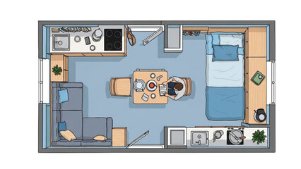 Fototapeta premium Modern Studio Apartment Floor Plan Efficient Layout for Compact Urban Living and Workspace