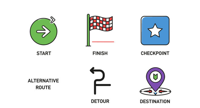 Navigation icons for mapping directions.