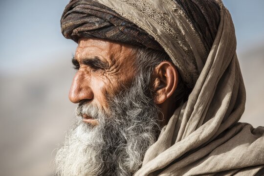 Elderly man wearing traditional turban outdoors portraying wisdom