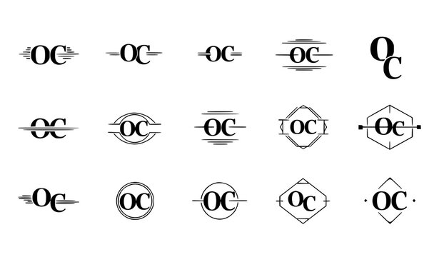 OC logo template collection with classic serif typography elegant business identity vector design