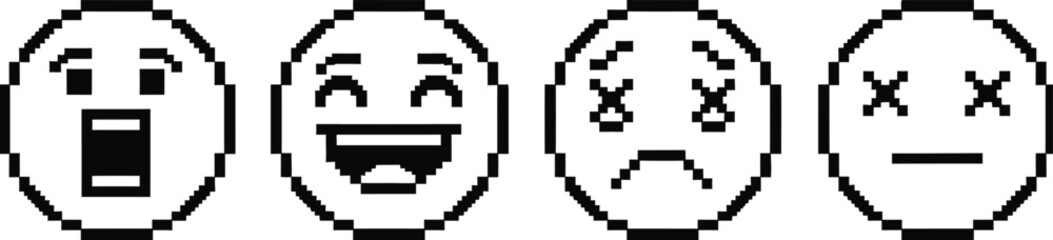 Obraz premium a depiction of four simple pixelated black and white emoticons on a bright yellow background expressing various emotions high quality professional