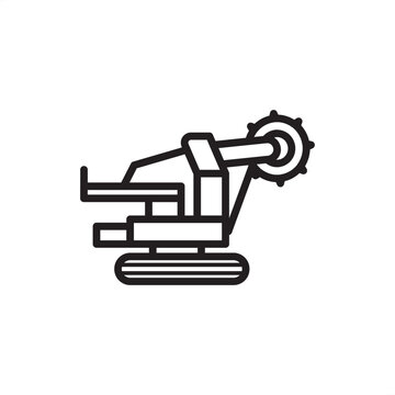 Bucket wheel excavator icon symbolizing surface mining, representing massive digging hardware, rotary scoop tools, BWE systems, industrial excavation gear, and bulk material handling logistics.