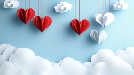 Paper Hearts and Clouds Decoration.