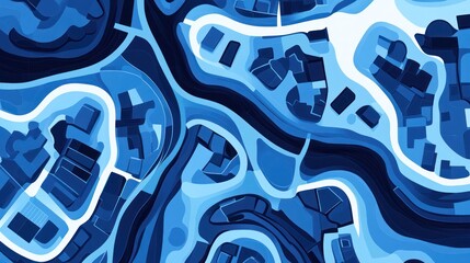 Abstract Blue Cityscape Aerial View.