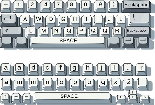A detailed overhead view showcases a vintage computer keyboard layout featuring alphanumeric keys function buttons and other essential controls for text input