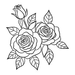 Ręcznie rysowany bukiet róż, line art, wektorowa kolorowanka z kwiatami © Monika