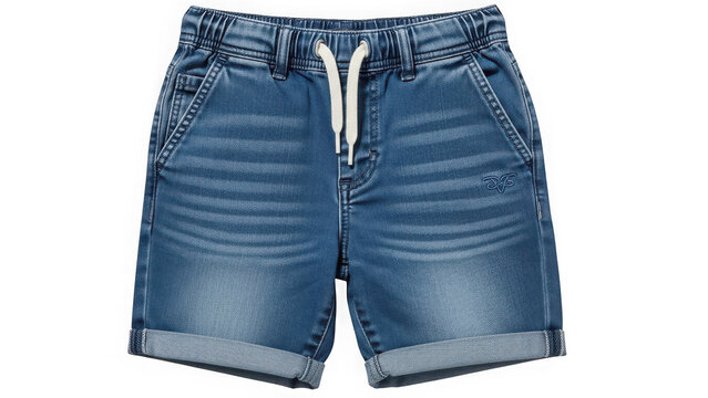 A pair of blue denim shorts on transparent background