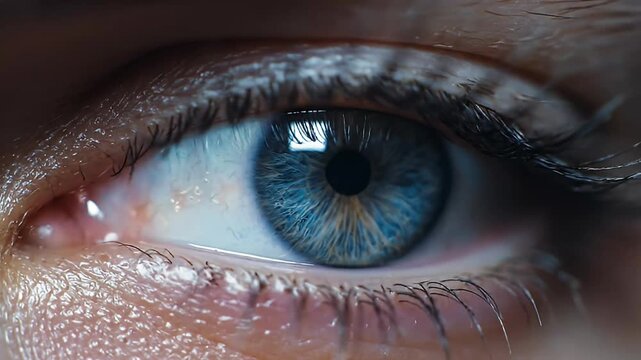 Macro Close Up of a Vivid Blue Human Eye with Detailed Iris