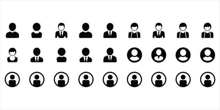 Black silhouette icons of generic user profile avatars and business people symbol