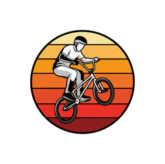 Fototapeta premium Bmx cyclist performing stunt silhouette against sunset