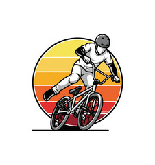 Fototapeta premium Bmx rider performing stunt against sunset background