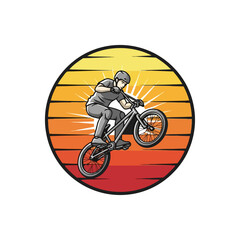 Fototapeta premium Bmx rider performing stunt against sunset illustration
