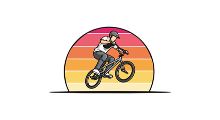 Fototapeta premium Bmx rider performing stunt silhouette against sunset