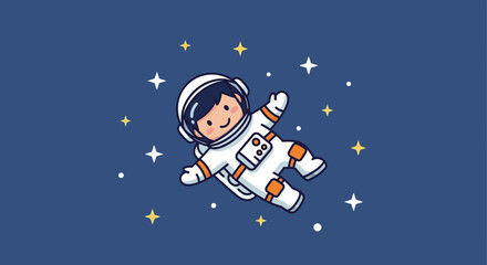 Naklejka premium Astronaut floating in space cartoon illustration against starry background