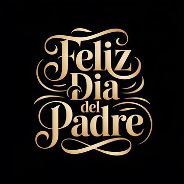 Feliz dia del padre lettering Spanish Father's day Typography greetings social media poster with Elegant gold feliz dia del padre calligraphy on black background for father's day celebration