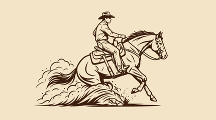 Fototapeta premium Cowboy Riding Horse Jumping Hurdle.