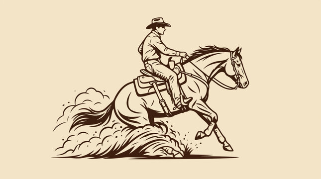 Cowboy Riding Horse Jumping Hurdle.