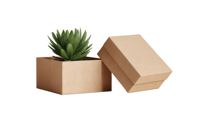 minimalist eco friendly packaging box with modern design background isolated on a Transparent background, PNG file.