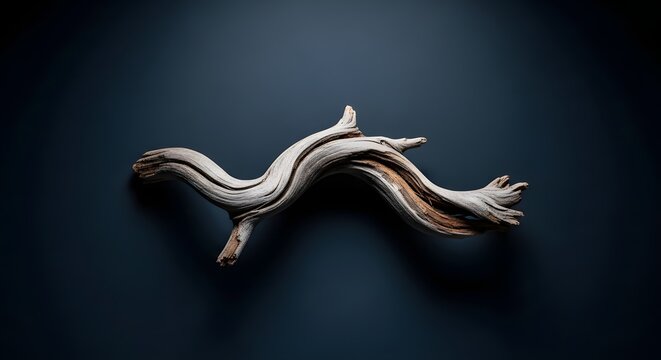 Driftwood Branch on Dark Blue Background