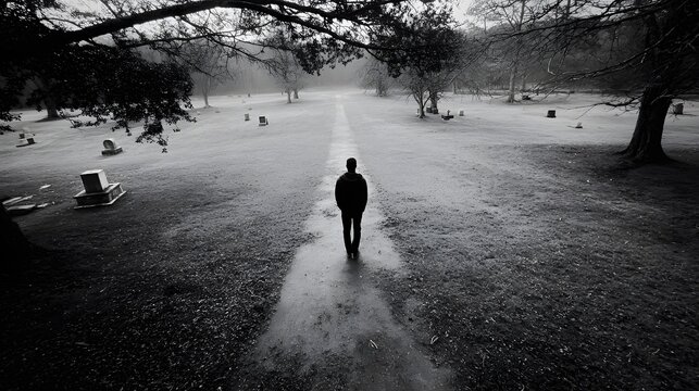 prompt A demon possessed man walking toward Jesus while his center of gravity appears unnaturally low, suggesting internal burden pulling inward + flat burial environment with wide open ground and dis