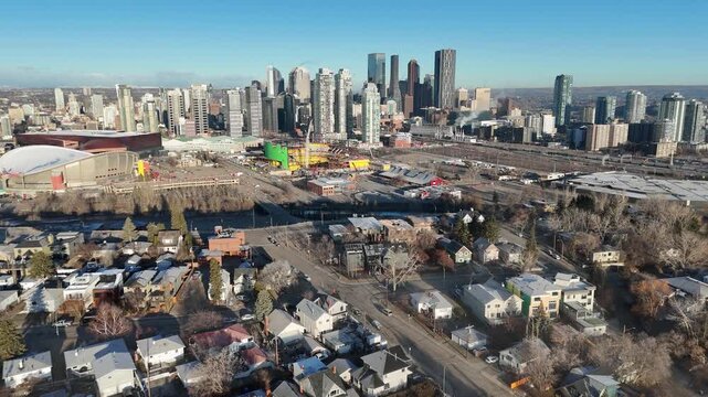 Aerial view of new hockey arena under construction in Calgary, Alberta. 
