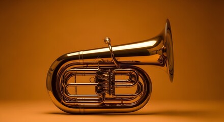Naklejka premium Golden Euphonium on Orange Background - Musical Instrument