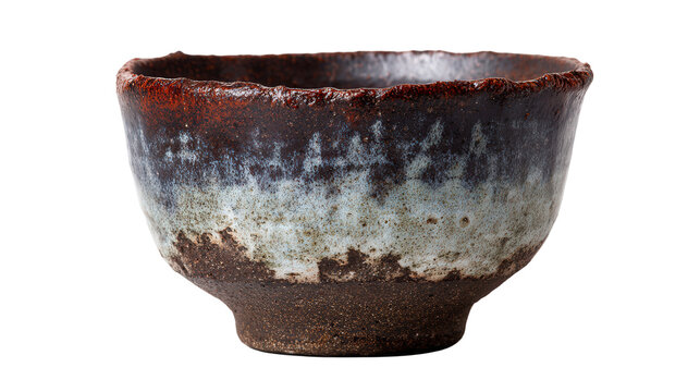 Handmade clay cup with organic uneven rim background isolated on a Transparent background, PNG file.