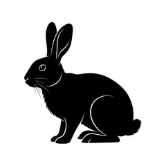 Obraz premium Black Rabbit Silhouette: A stark black silhouette of a rabbit with tall ears sits elegantly, showcasing the animal's delicate features and graceful posture.
