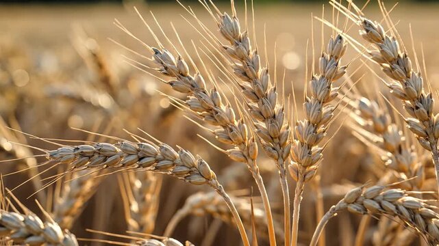 Golden Wheat Field Ready for Harvest in Warm Sunlight.
