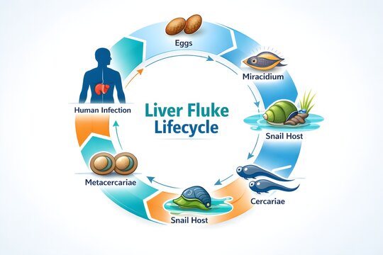 Liver Fluke Lifecycle Medical Infographic Circular Diagram with Human Infection Stages
