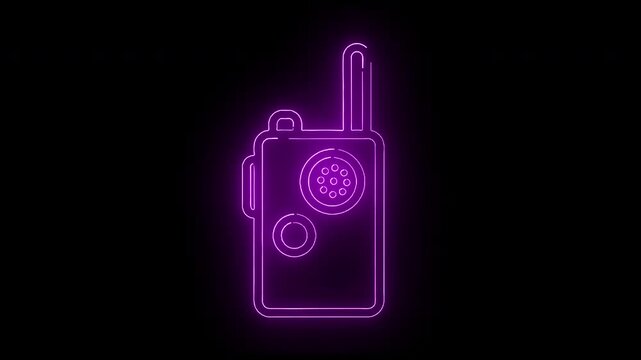Neon-lit purple outline of a walkie-talkie against a black background with a white stripe.