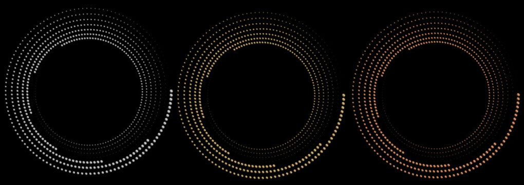 暗闇に浮かび上がる粒子が円環を描くホワイトゴールドブロンズの高級感あふれる抽象サークルパーティクル背景