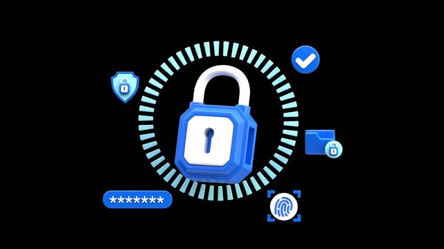3D Digital Security Padlock | Alpha Channel