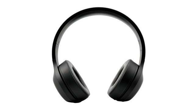 Matte black headphones modern minimalist design background isolated on a Transparent background, PNG file.