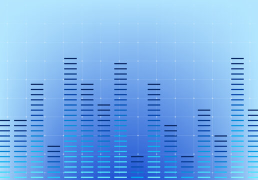音声データや音楽解析をイメージしたイコライザーグラフが並ぶビジネスとテクノロジーのための背景デザイン