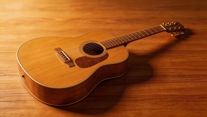 Fototapeta premium Acoustic guitar on wooden surface