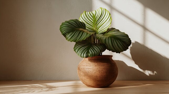 Calathea Orbifolia Rustic Terracotta Light Oak Wooden Floor Clean