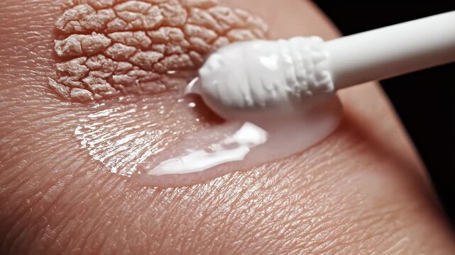 Detailed Macro View of Skin Wart Treatment Application with Topical Medication Dropper on Textured Epidermis in Soft Lighting