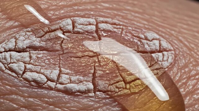Extreme Close-up Macro Shot of a Dry Cracked Skin Lesion with White Ointment Application Showing Detailed Texture and Dermatological Condition
