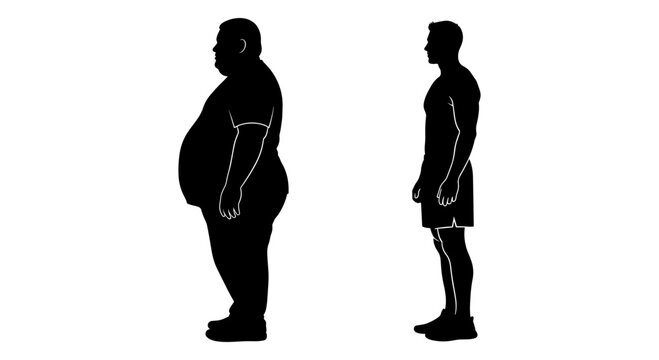 Silhouette of two men before and after weight loss Vector, illustration