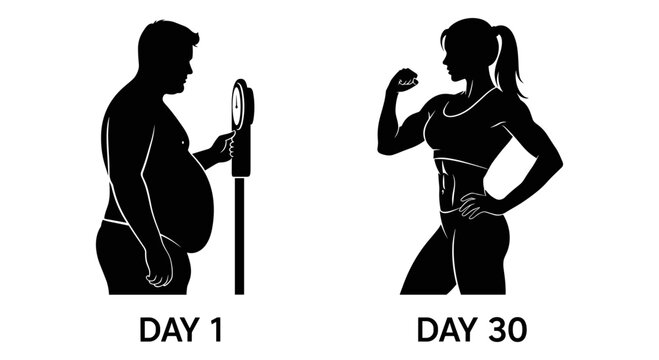 Transformation from day 1 to day 30 Vector, illustration