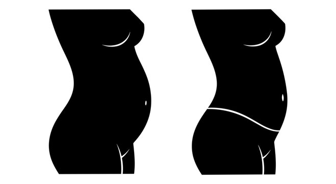 Comparison of female figures with and without a cesarean section scar Vector, illustration